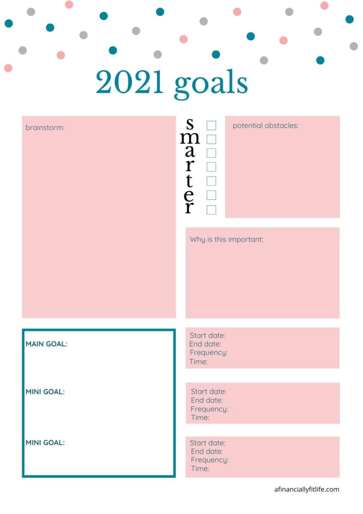 2021 printable goals worksheet planning printable