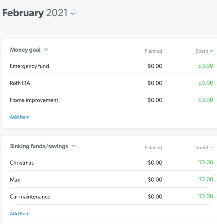 screenshot of a monthly budget using ever dollar by Dave Ramsey